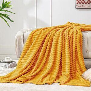 Yellow Fleece Throw Blanket 50x60 Soft Ribbed Jacquard Cozy Couch Bed